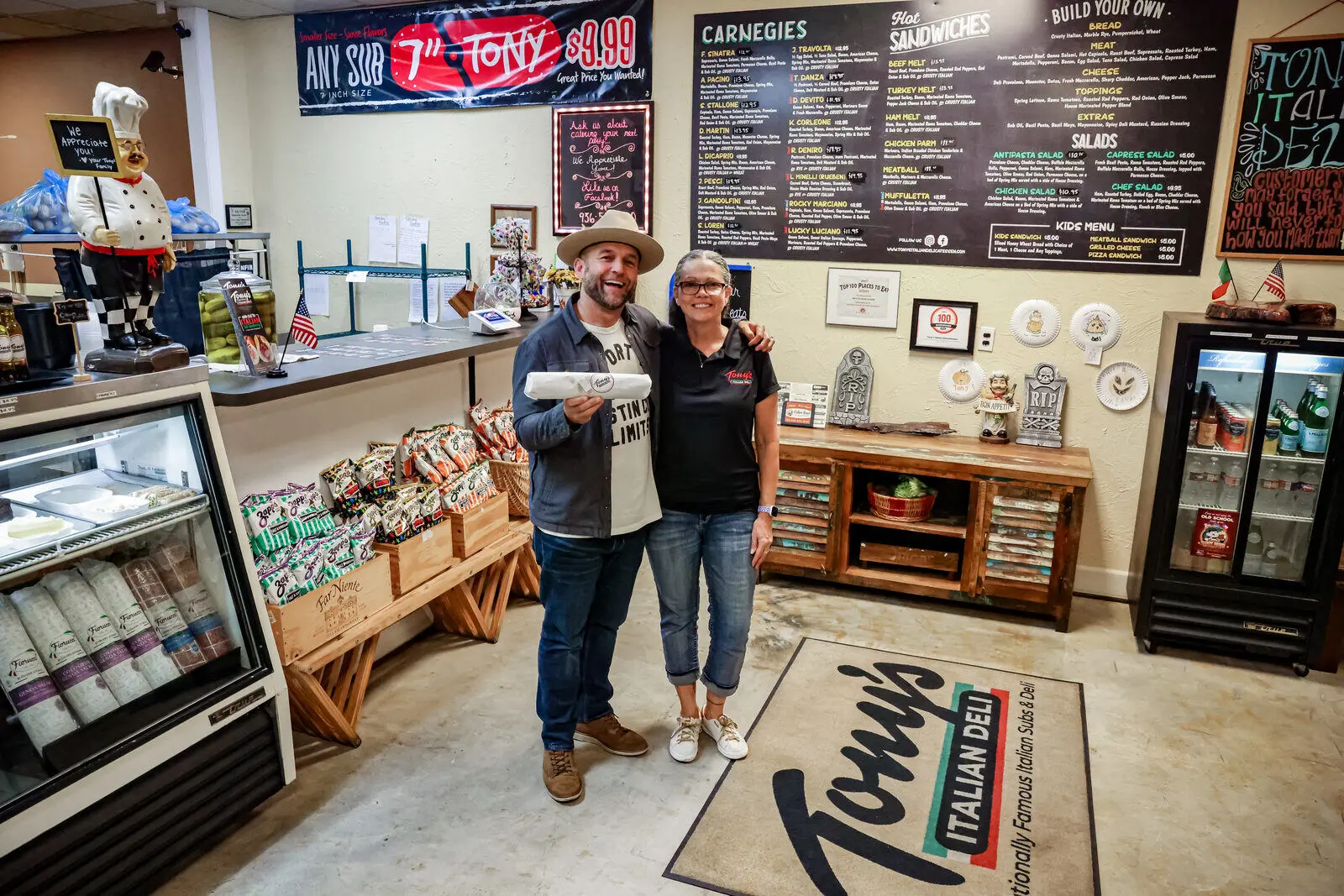 Chet Garner with Tony's Italian Delicatessen owner Lori in Montgomery, Texas