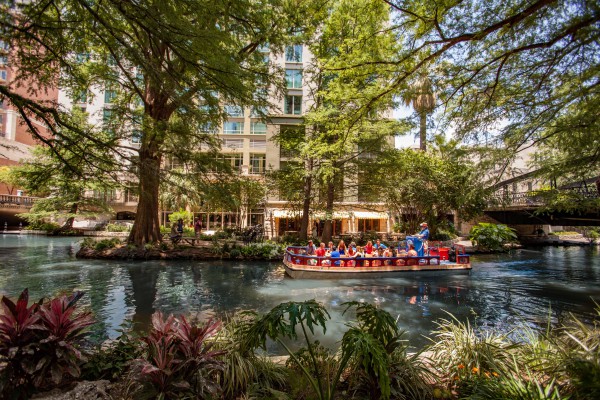 Stay on the Riverwalk at Hotel Contessa. 